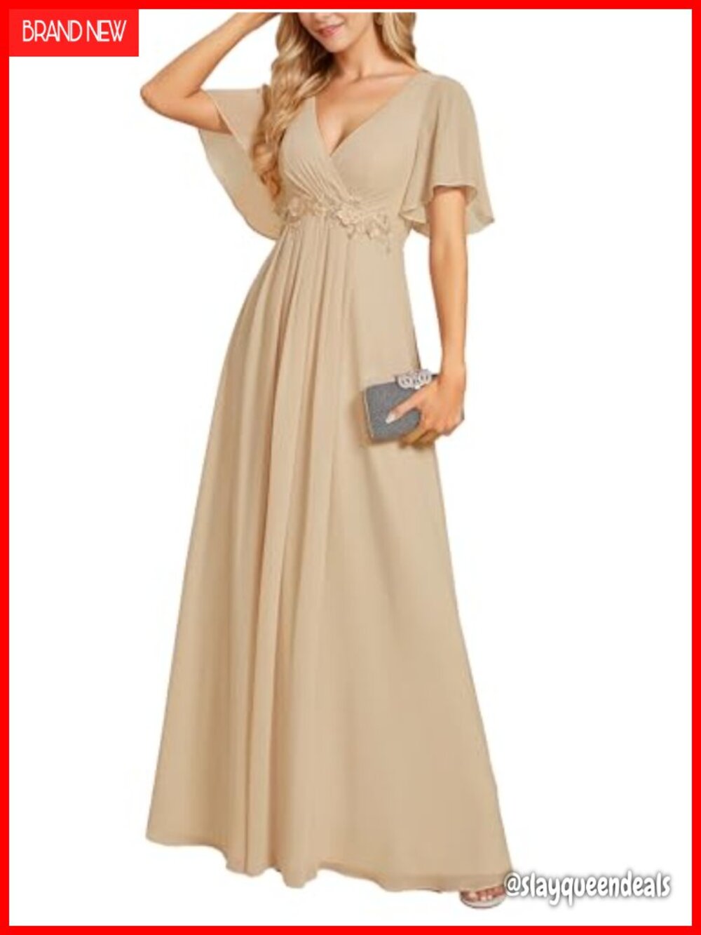 Ever-Pretty Chiffon Bridesmaid Dress Short Sleeve Empire Waist Formal Gown